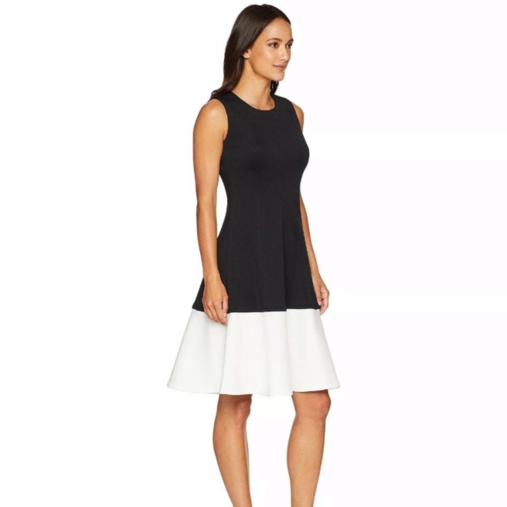 Calvin Klein Black and White Dress with Flared Skirt